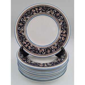 10 Wedgwood Florentine Dark Blue Bread Dessert Plates W1956 Brown Dragon 6”